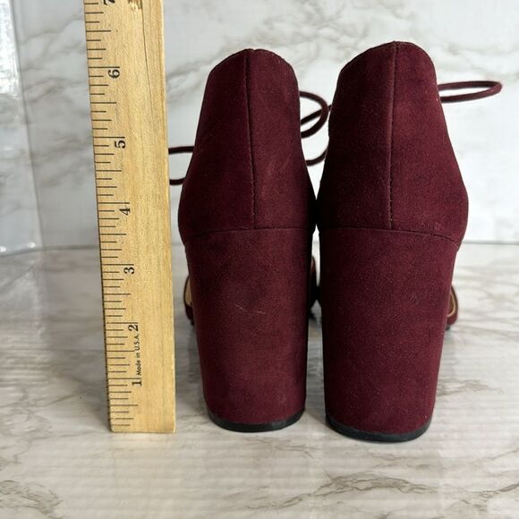 Unisa ladies burgundy ankle tie suede block heels size 8.5m - Picture 8 of 10